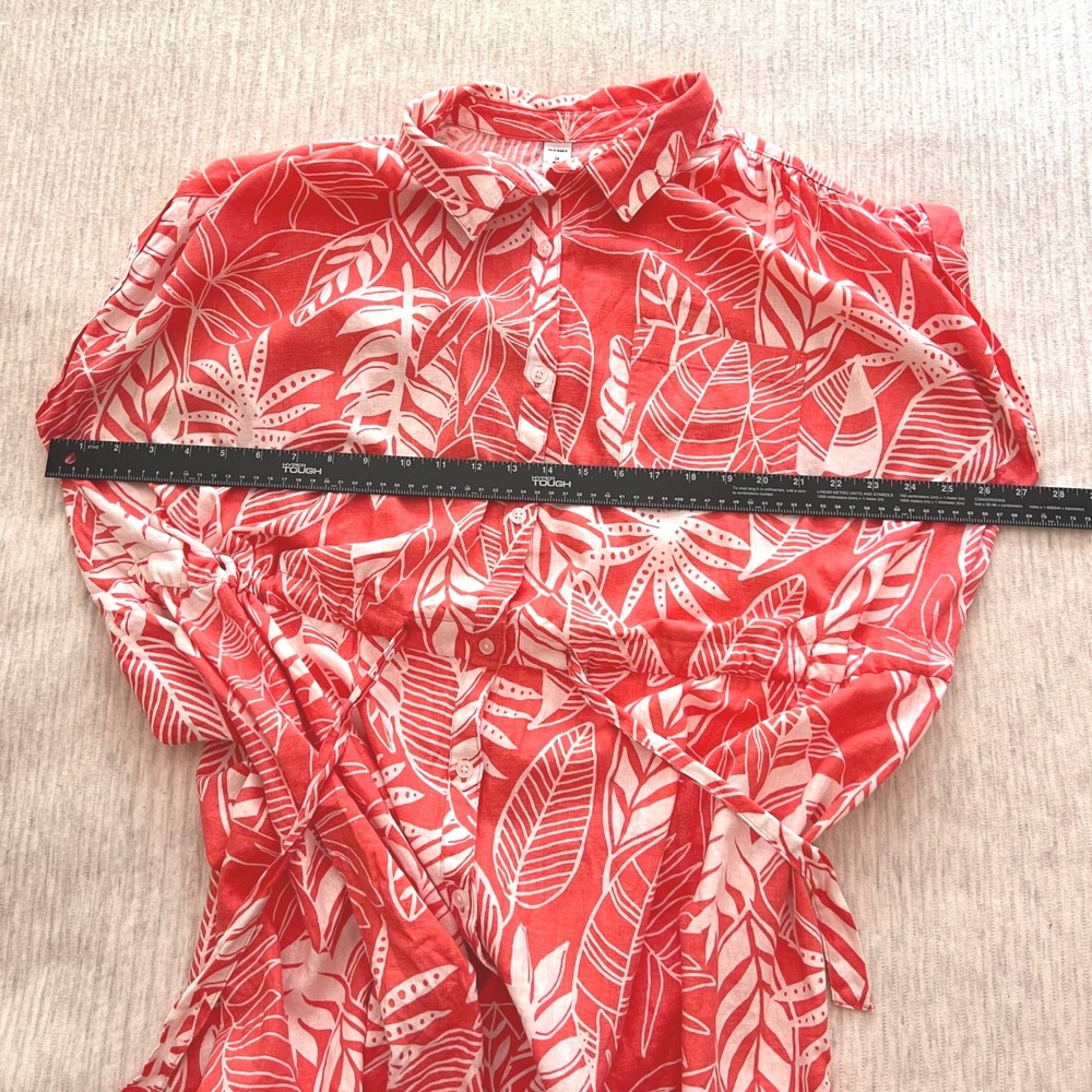 Old Navy Coral Tropical Leaf Linen Blend Button Front Shirt Dress Plus Size 2X - Picture 5 of 10